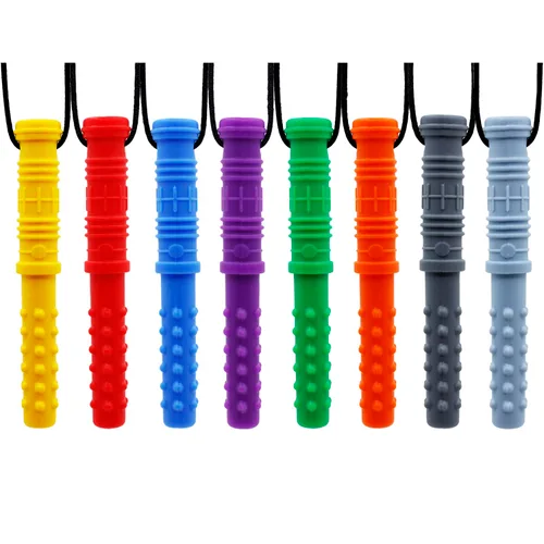 Collares masticables sensoriales para niños, 8 piezas con forma de cilindro, juguetes masticables sensoriales para niños con autismo, niñas y niños,