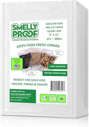 Miniatura 10 de Smelly Proof Bolsas al vacío, fabricadas en EE. UU., 25 bolsas de 8 x 12 pulgadas, bolsas selladoras al vacío de 4 mil sin BPA para alimentos