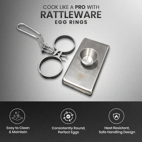 Miniatura 3 de Rattleware Anillos para huevos de acero inoxidable, grado comercial, cocción uniforme, mango resistente al calor, ideales para freír huevos