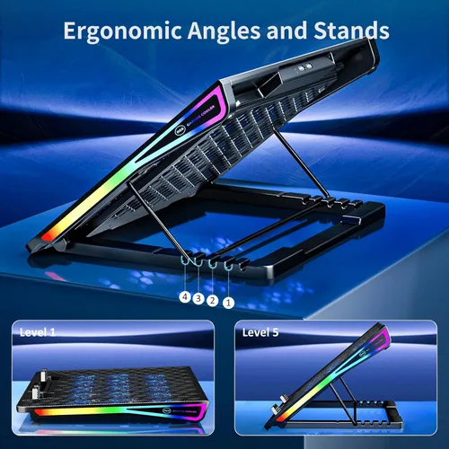 Miniatura 5 de AICHESON Almohadilla de refrigeración para laptop para juegos con 15 ventiladores más fríos, base de soporte RGB Ultimate para computadora con Azul