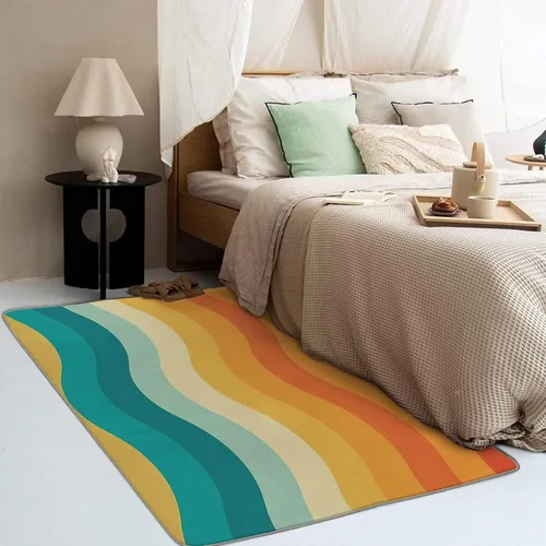 Miniatura 3 de Alfombra retro y decoración del hogar, alfombra lavable de 2 x 3 a 70 segundos, para entrada, sala de estar, dormitorio, tapete antideslizante