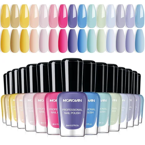 Miniatura 19 de Morovan Juego de 15 esmaltes de uñas de larga duración de secado rápido de 0.27 onzas de color brillante para mujer