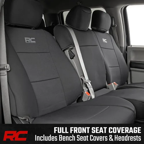 Miniatura 2 de Rough Country Fundas de asiento delantero y trasero de neopreno para Ford F-150, Lightning, F-250 y F-350 (2015-2026) Crew Cab con asiento delantero