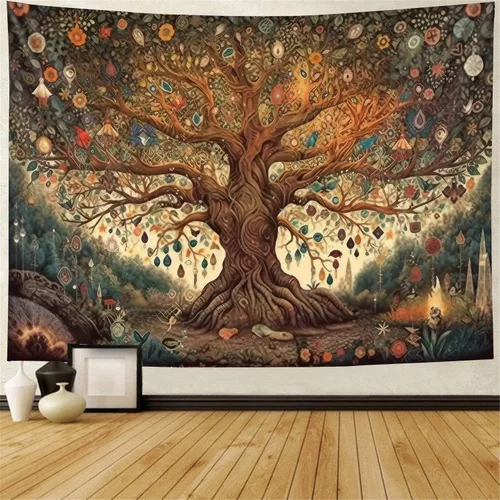 MiniInTheBox Tapiz para colgar en la pared del árbol de la vida, tapiz grande con diseño estético de sol y luna, decoración de pared espiritual de