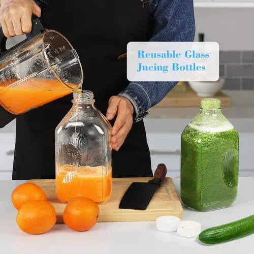 Miniatura 6 de Syntic Botella de leche de vidrio de 2 cuartos con tapa de rosca hermética reutilizable y resistente, botellas de vidrio de 64 oz para leche