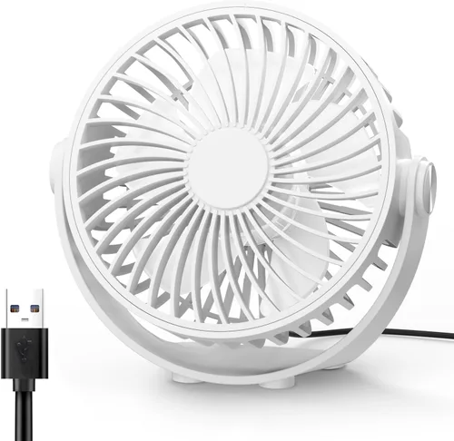Miniatura 10 de Edvision Ventilador de escritorio USB, mini portátil de 5 pulgadas, escritorio personal de flujo de aire fuerte de 3 velocidades, ventilador de Negro