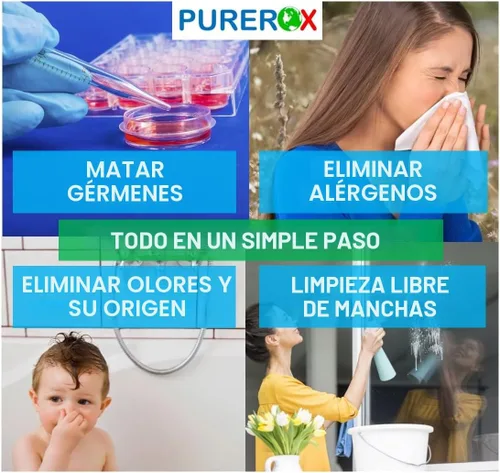 Miniatura 2 de PUREROX desinfectante (16oz, 2pk) Elimina el 99,9999% de MRSA, Norovirus, virus, hongos, bacteria. Grado hospitalario. Seguro para usar en cualquier