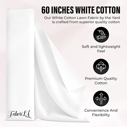 Miniatura 2 de FabricLA Tela de algodón para césped 100% algodón de 60 pulgadas de ancho, tela blanca sólida fina y ligera para coser ropa de costura, acolchado