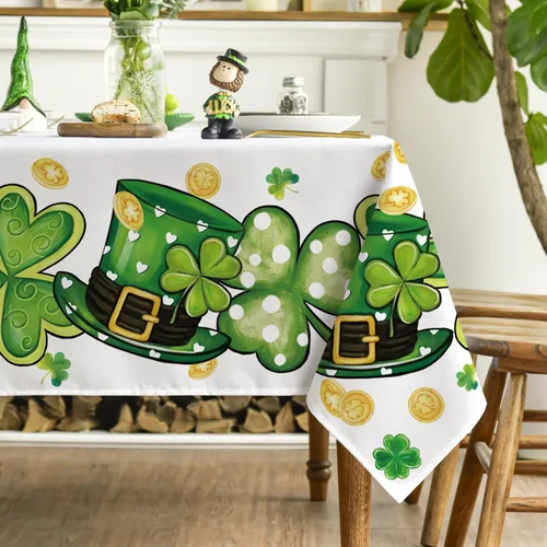 Miniatura 4 de Horaldaily Mantel del Día de San Patricio de 52 x 70 pulgadas, sombrero de trébol blanco lavable para fiesta, picnic y cena