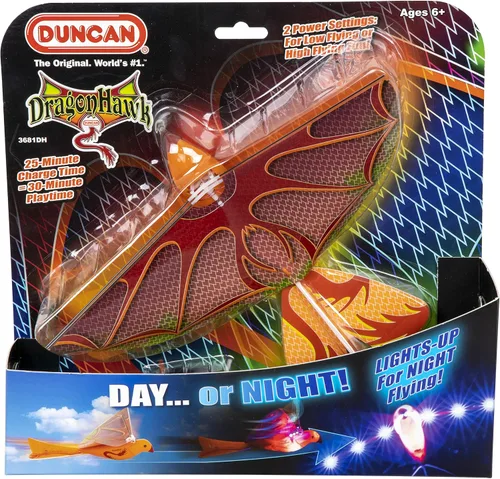 Duncan Toys Dragon Hawk - Pájaro volador iluminado, juguete motorizado día/noche con arranque automático de agitación, cargador USB, 2 posiciones de