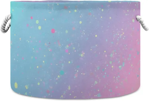 Bolaz Cesta de almacenamiento grande con fondo de unicornio con caja de almacenamiento de juguetes de arco iris, cubos organizadores con asas, cesta