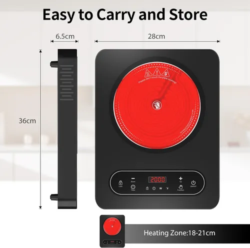 Miniatura 3 de VBGK - Cocina eléctrica de un solo quemador, estufa eléctrica de 110 V y 1800 W con control táctil LED, 10 niveles de potencia, temporizador de 4 h