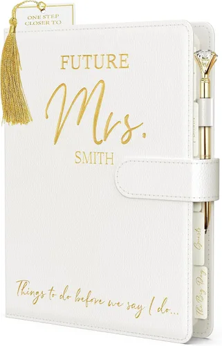 Agenda de boda personalizada y organizador para la novia – Carpeta de boda de piel sintética «Future Mrs», libro de planificación de bodas 2026 –