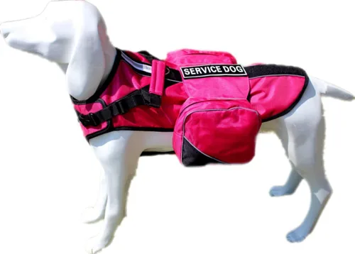 Miniatura 5 de Mochila de servicio para perro, chaleco arnés extraíble con parches de etiquetas (rosa fuerte, S)