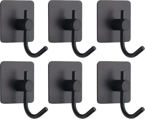 PMMASTO Ganchos para toallas – Gancho de pared resistente para colgar – Ganchos de ducha (negro, forma de J, 6 unidades)
