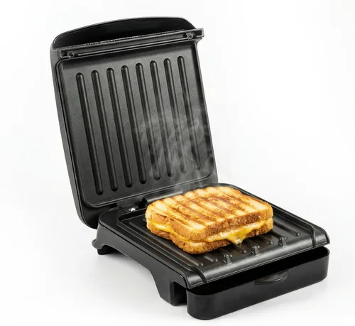 OVENTE Parrilla eléctrica para interiores de 2 porciones y prensa para paninis con revestimiento antiadherente fácil de limpiar, se abre 180 grados,
