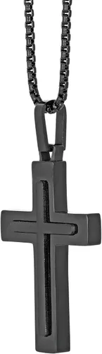 Miniatura 2 de Metro Jewelry Collar con colgante de cruz en capas para hombre en acero inoxidable con chapado en iones negros de 24 pulgadas cadena redonda