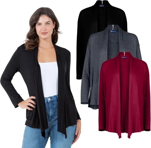 Miniatura 7 de Azules 3-Pack Women's Long Sleeve Open Front Cardigan - Lightweight Rayon Sweater, Soft Flowy Layer for Casual