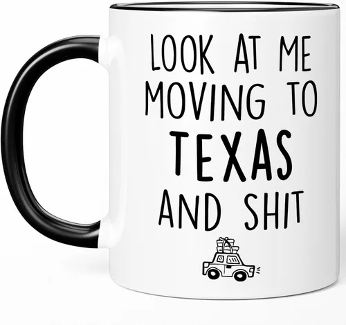 Miniatura 12 de Sweet & Salty Taza con texto en inglés «Look at Me Moving to Texas», regalos de bienvenida a Texas, regalo divertido para amigos que se mudan fuera