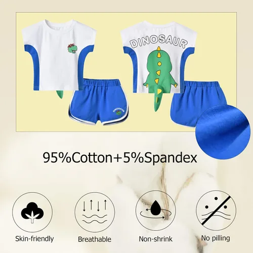 Miniatura 5 de TONWHAR Camiseta unisex con estampado de animales, 2 piezas, de algodón, de manga corta, para el verano