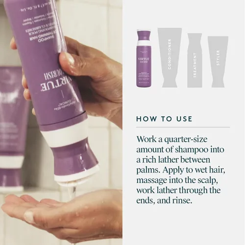 Miniatura 9 de VIRTUE Flourish Champú sin sulfato para cabello fino, Producto para el crecimiento y volumen del cabello, Desintoxica y repara, Seguro