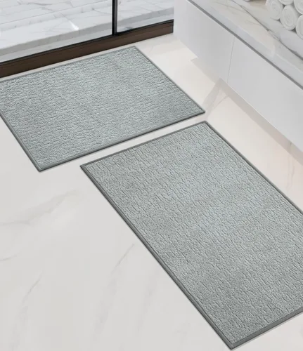 Miniatura 50 de Chakme Juego de 2 alfombras de baño ultrafinas, absorbentes, antideslizantes, lavables a máquina, color negro, 17 x 24 pulgadas / 17 x 30 pulgadas
