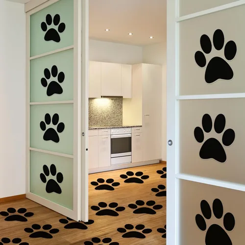 Miniatura 5 de ReliThick 30 Piezas Calcomanías de Suelo con Huellas de Patas 7.5" Huellas de Patas Grandes Adhesivo de Pared Autoadhesivo Calcomanía de Suelo
