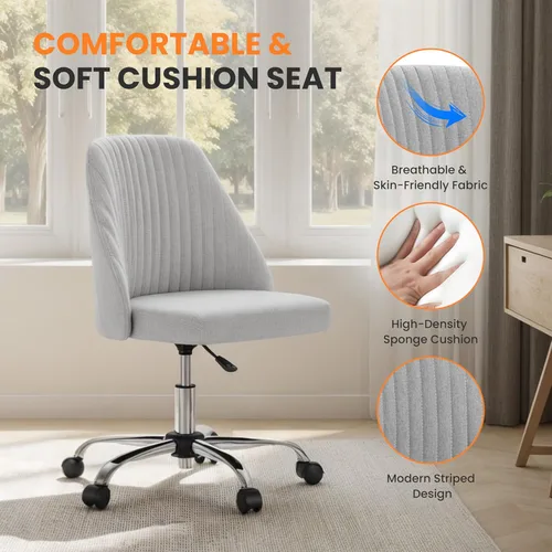 Miniatura 3 de Simple Deluxe Silla de escritorio de oficina sin brazos, moderna y bonita, silla giratoria cómoda, sillas de oficina en casa con ruedas, altura Gris