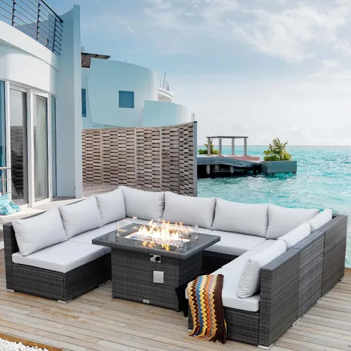 Miniatura 16 de NICESOUL Juego de muebles de patio modernos y extra grandes de 7 piezas con hoguera, cómodos juegos modulares para 6 personas para exteriores, sofá
