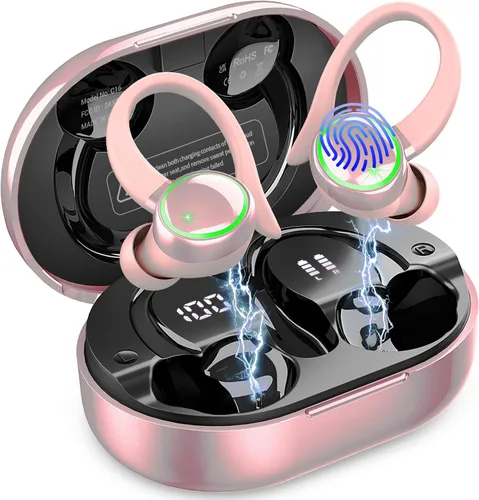 Auriculares inalámbricos Matast, auriculares Bluetooth deportivos, auriculares con gancho para el oído IP7 impermeables con entrenamiento,