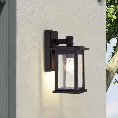 Miniatura 3 de MICSIU Lámpara de pared exterior con sensor de anochecer a amanecer, aplique de pared exterior negro texturizado con vidrio transparente