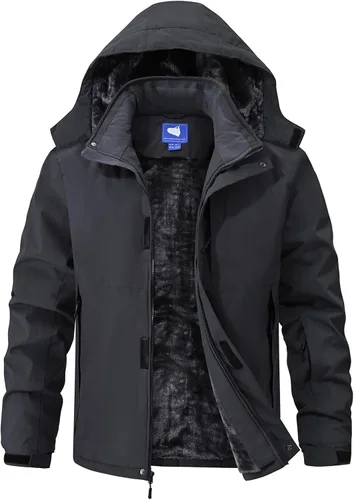 Miniatura 7 de Chaquetas de esquí para hombre, impermeables, chaquetas de nieve con forro de vellón, aisladas, parka pesada con capucha