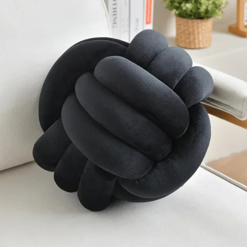 LUSJNGE Almohada Decorativa de Nudo Tipo Pelota para Hogar, Silla, Sofá, Cojín Redondo Estético de Terciopelo Anudado (Negro, 8 pulgadas)