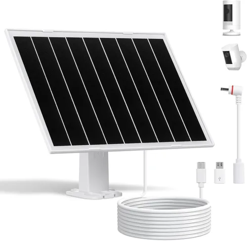 Panel solar de 8 W y 5 V, cargador solar impermeable IP65 para exteriores, puertos micro USB USB-C DC35135, cable de 9.5 pies y soporte ajustable de
