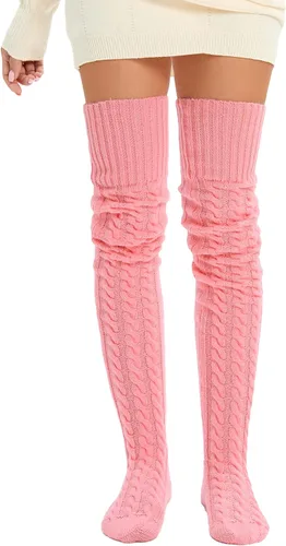 Miniatura 11 de SherryDC Calcetines hasta el muslo de punto trenzado para mujer, calentadores de piernas, extra largos por encima de la rodilla, medias altas