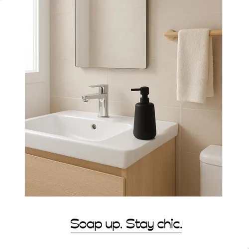 Miniatura 4 de Dispensador de jabón de cerámica negro mate, dispensador recargable de encimera de baño o cocina de 13 onzas con revestimiento de goma suave al tacto