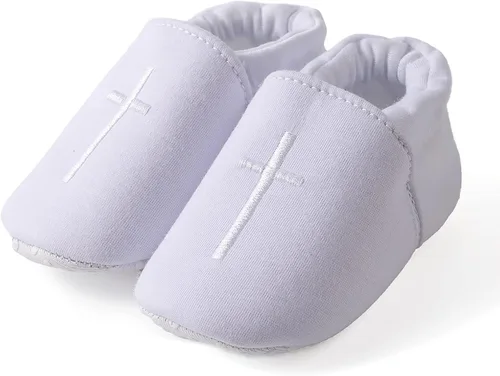 Miniatura 5 de KESICI Zapatos de bautismo para bebés niños y niñas, zapatos de bautizo blancos para recién nacidos con cruz bordada para bebés niños y niñas