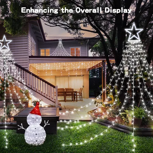 Miniatura 2 de BlcTec Luces de Navidad para exteriores, 317 luces LED de estrella de Navidad con 9 hebras de luces de árbol de cascada de 11.9 pies, 8 modos