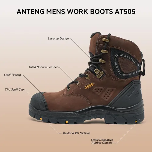 Miniatura 2 de Botas de trabajo para hombre, piel nobuck aceitada, puntera de acero, zapatos de trabajo para hombre, zapatos de protección antideslizantes