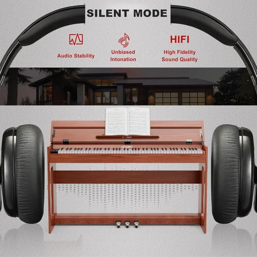 Miniatura 6 de UMOMO Piano Digital de 88 Teclas Ponderadas con Banco de Piano para Dúo, Teclado de Piano para Principiantes de Tamaño Completo con Acción de Marrón