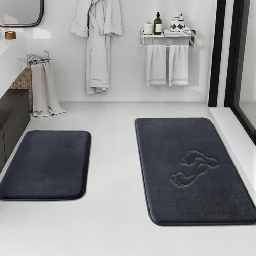 Miniatura 10 de HUXMEYSON Juego de alfombras de baño de 2 piezas, juego de alfombrillas antideslizantes y de secado rápido, alfombras de baño ultra suaves de Negro