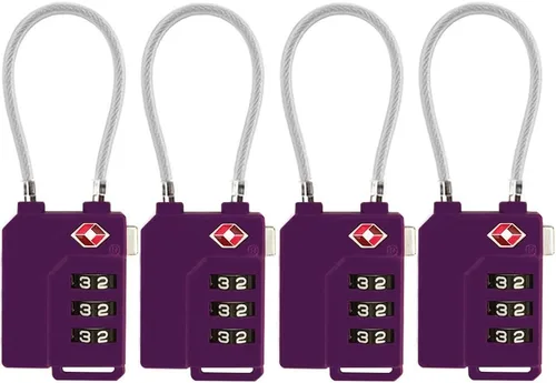 TSA Lock - Candado de seguridad con combinación de 3 dígitos para maleta, bolsa de equipaje, candado con bloqueo de código (morado, paquete de 4)
