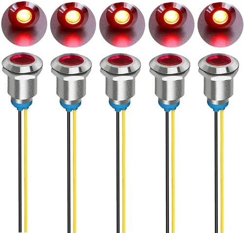 Miniatura 28 de Gebildet 5 unids 0.472 in AC/DC 12-24V LED indicador de metal luz impermeable señal lámpara piloto Dash direccional coche camión barco con alambre