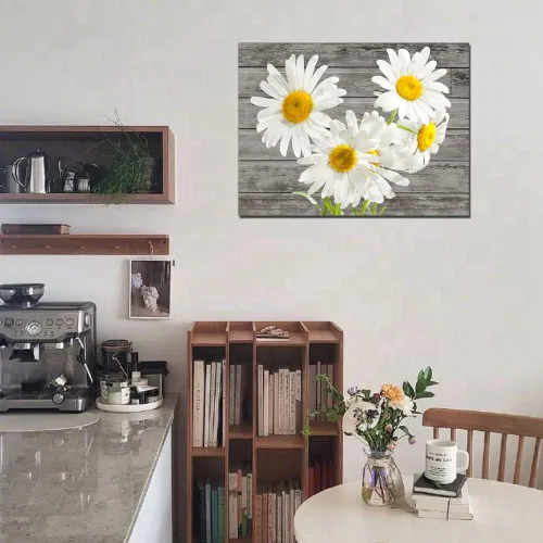 Miniatura 7 de TAOMI Arte de pared de margaritas con estampado de flores blancas para dormitorio, póster floral amarillo en escala de grises, imagen de grano