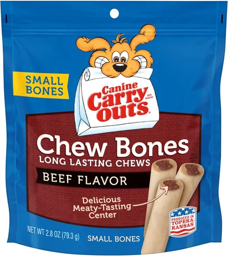 Canine Carry Outs Golosinas para perros, huesos masticables pequeños con sabor a carne, 2.8 onzas (paquete de 12), masticables de larga duración,