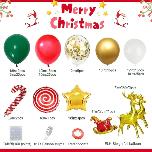 Miniatura 2 de AobkDeco Kit de arco de guirnalda de globos de Navidad de 138 piezas con globos rojos, verdes, dorados y blancos, globos de caramelo, globos