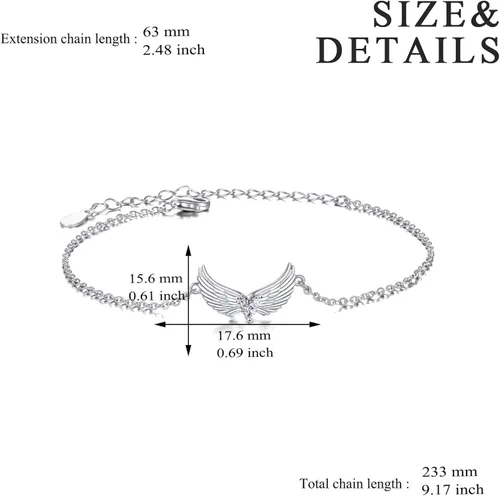 Miniatura 4 de YFN - Pulsera de alas de ángel de la guarda de plata de ley con forma de corazón para mujeres y niñas