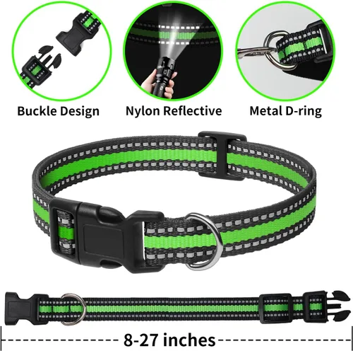 Miniatura 3 de PetJoy Paquete de 3 Collares para Perro - Hebilla de Liberación Rápida y Anillos en D - Multicolor Reflectante (R/A/V) - Ajustable de 8-27