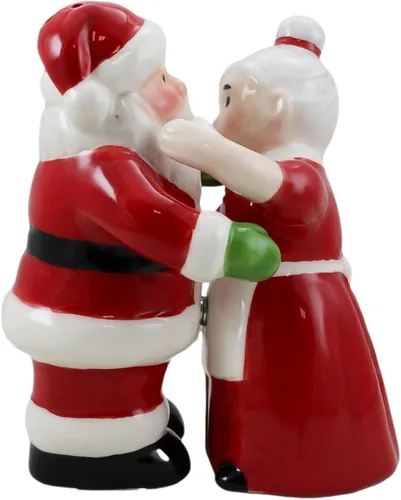 Ebros Gift 'Tis The Season Dancing Mr And Mrs Santa Claus - Juego de saleros y pimenteros de Navidad para parejas, figuras de cerámica, fiesta,