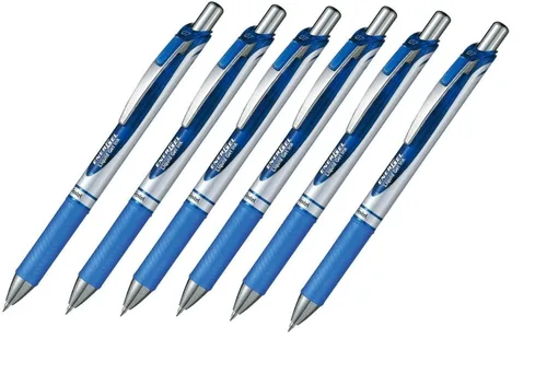 Pluma retráctil Pentel EnerGel RTX, de lujo, con gel líquido, 0.7mm, trazo medio, punta fina, color azul, paquete de 6 unidades